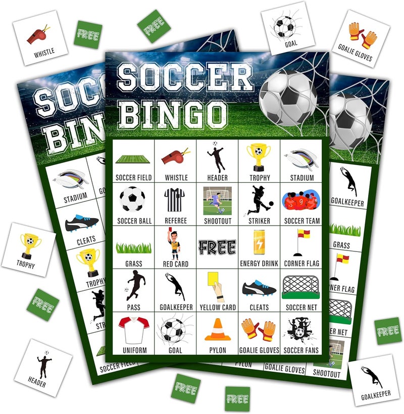 Disfuco Soccer Bingo Game, Soccer Party Games Bingo Cards for Adults, Sports Party Game, Party Favors Supplies Decorations, 24 Players Birthday Games (B08) - Image 1